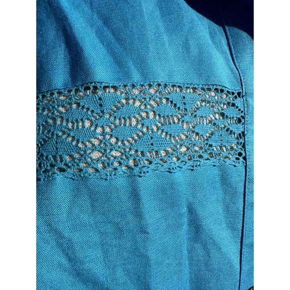 DressBarn Womens Blue 14W Dress Shirt Button Up Short Sleeve Padded Shoulder - Picture 7 of 16